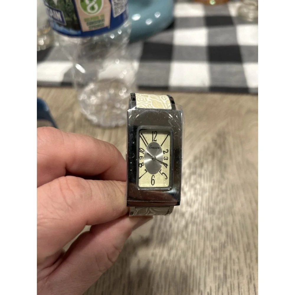 Chico's CH-921 Floral Cuff Watch Cream Silver‎ Tone Japan Movement NEW